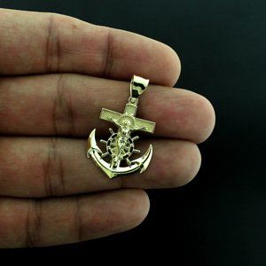 Real 10K Yellow Gold Anchor Cross Pendant